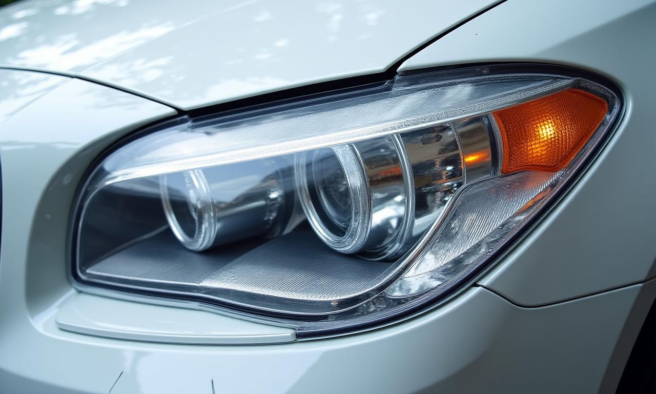 Crystal clear car headlamp after restoration.
