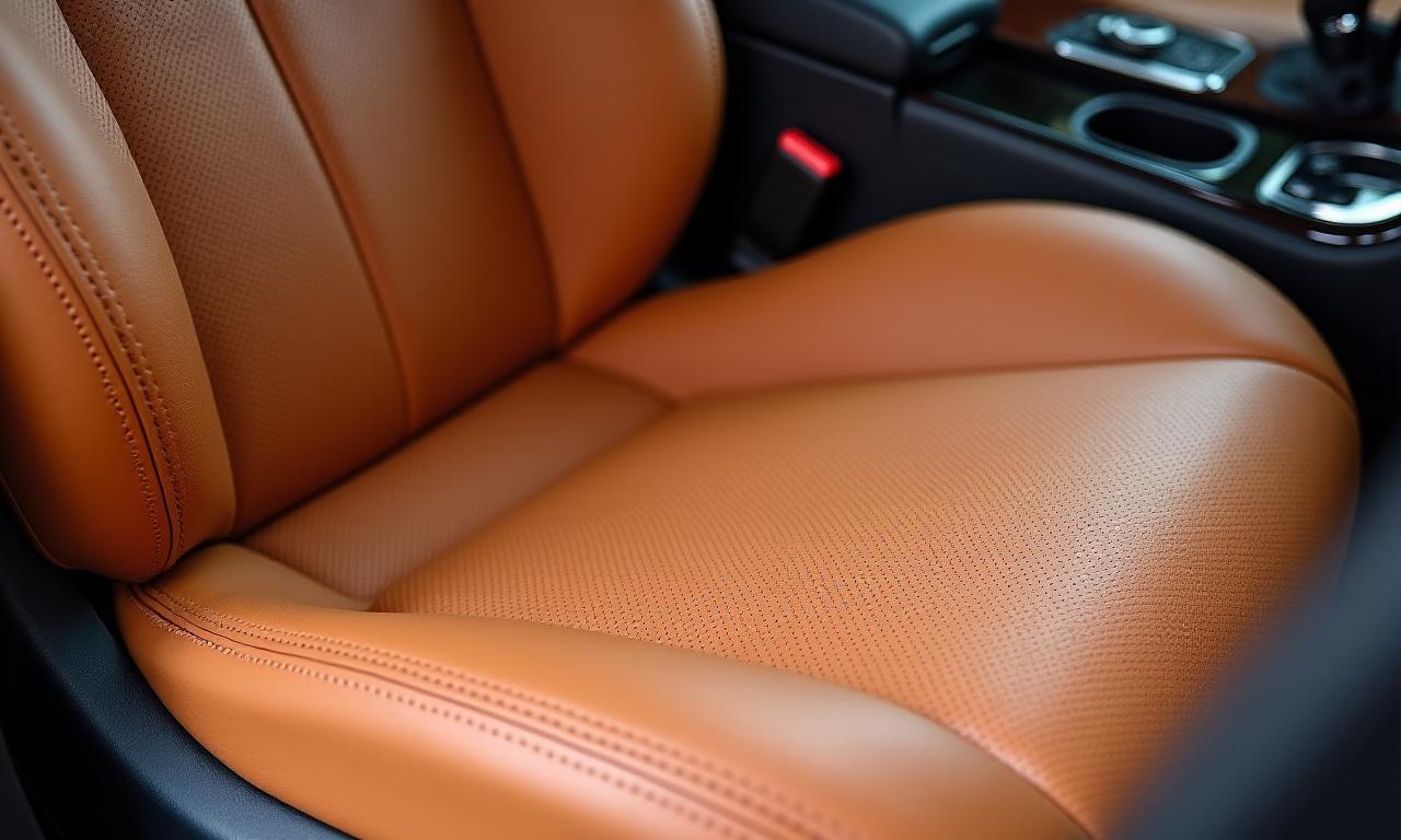 Clean and restored leather seats in a Mercedes S-Class after detailing.