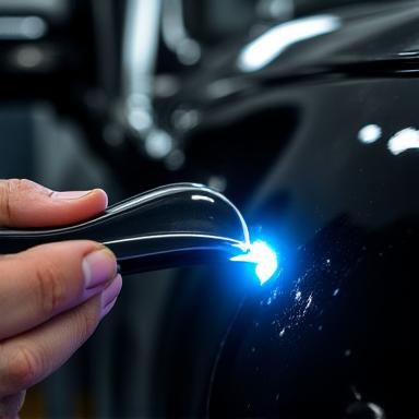 Detailer inspecting paintwork with swirl finder light