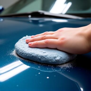 Clay bar treatment on a car hood