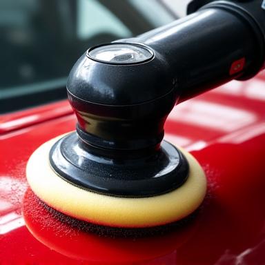 Polishing machine correcting a car's paint finish